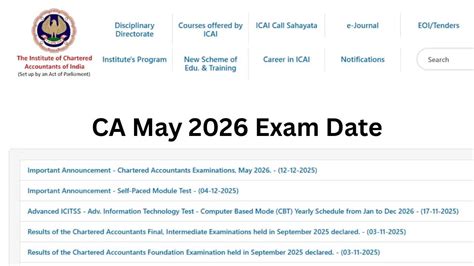 ICAI CA Exam Date May 2026 Announced: On icai.gov.in Check Here CA ...