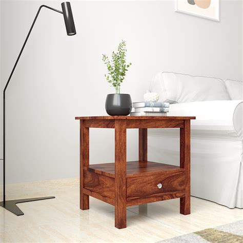 Timber Taste Sheesham Wood Side Table with 1 Drawer and 1 Open Shelf ...
