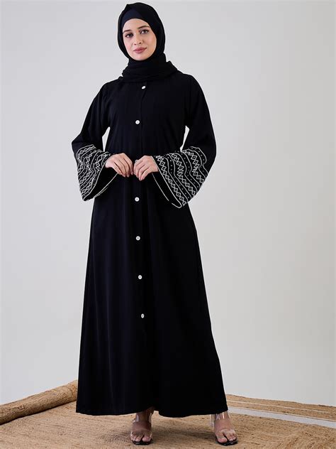Nabia Black Handwork Luxury Abaya for Women With Black Georgette Hijab