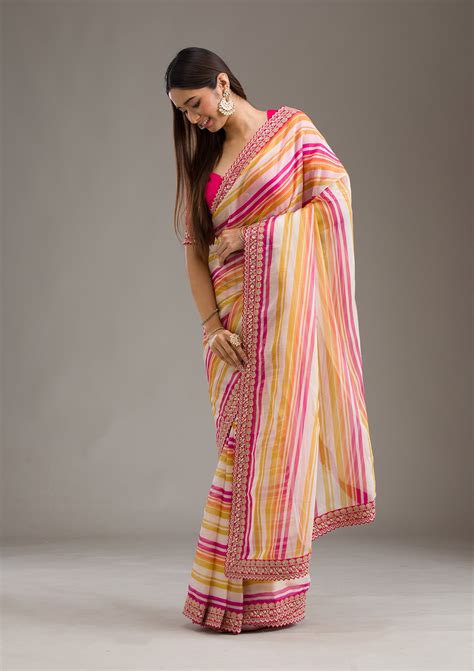 Buy Rani Pink Sequins Tissue Saree - Koskii