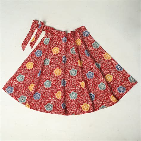 Red Hand Batik Printed Cotton Wrap Around Skirt