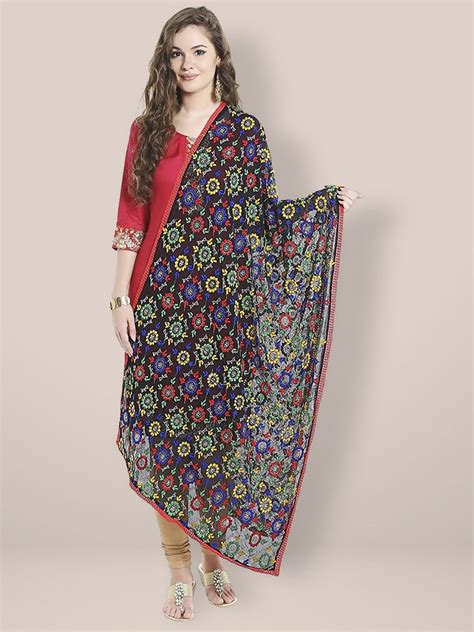 Black Chiffon Phulkari Dupatta Dupatta Bazaar