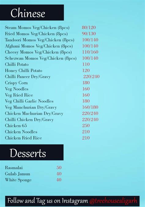 Menu at Tree House Restaurant, Aligarh