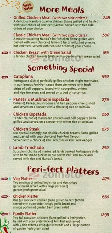 Menu at Nando's, Mumbai, Level 2