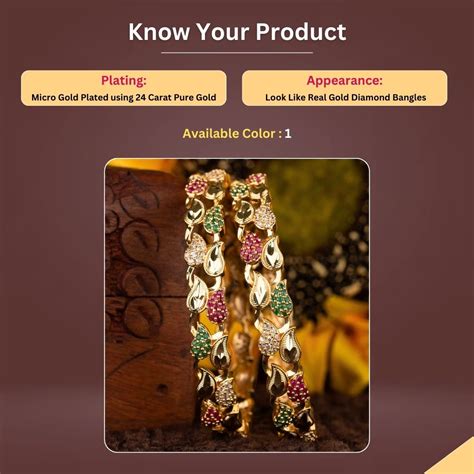 American Diamond Leaf Pattern Micro Gold Plated Bangles - Sasitrends
