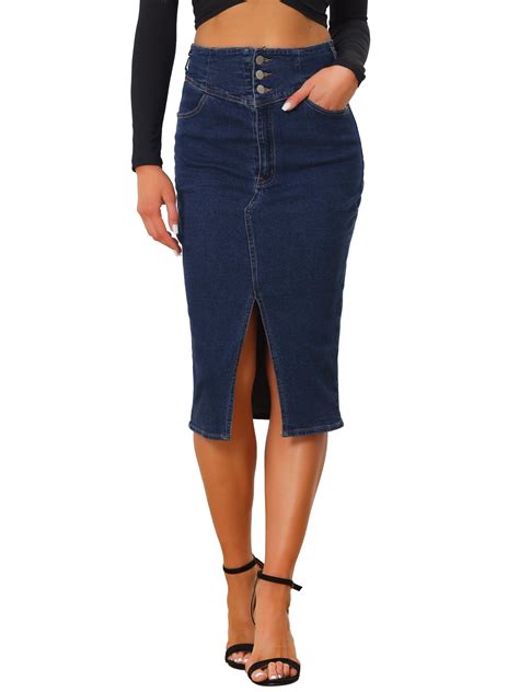 INSPIRE CHIC Women’s Casual Denim High Waist Split Hem Midi Jean Pencil ...