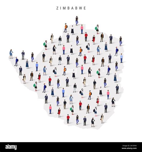 Zimbabwe population map. Large group of realistic a diverse crowd of people figures in a shape ...
