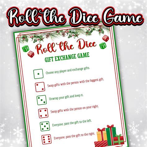 Christmas Dice Game Gift Exchange Printable, Pass the Gift Game White ...