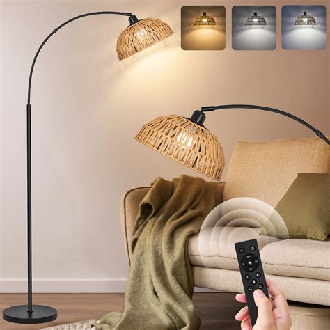 Rattan Floor Lamp Modern Black Standing Floor Lamps With Remote ...