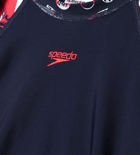 Buy Speedo Glitchamp Allover Long Sleeve SunTop True Navy-Lava Red ...