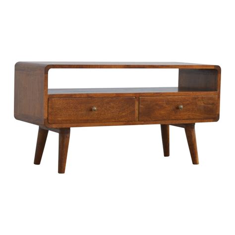 Curved Chestnut Media Unit - ArtisanFurniture.in