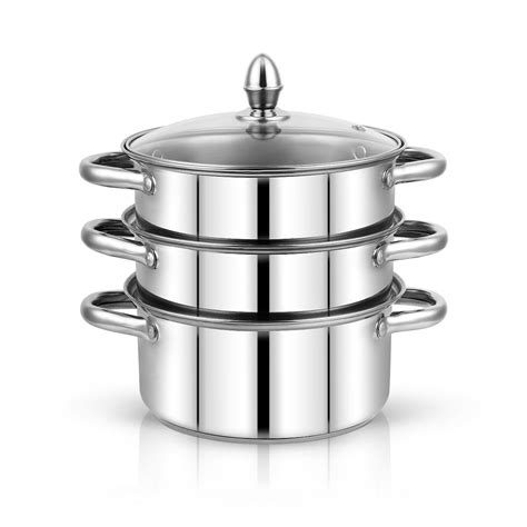Pigeon Elantra Stainless Steel 3 Tier Steamer Pot Set with Glass Lid ...