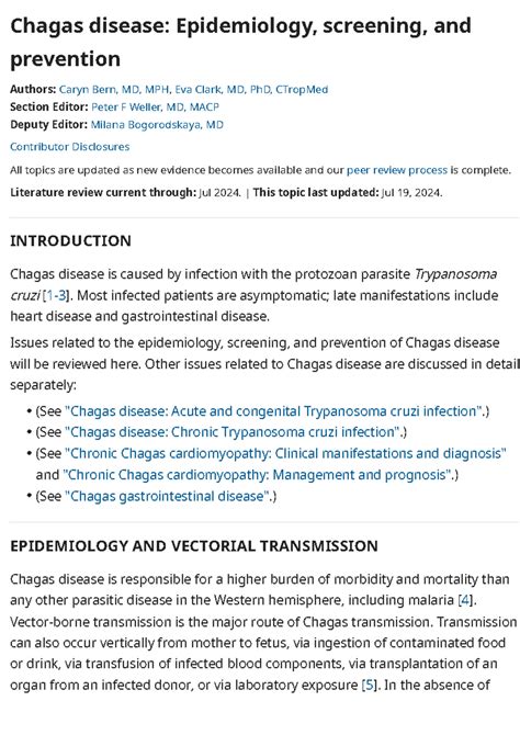 Up To Date Chagas disease Epidemiology, screening, and prevention ...