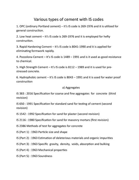 Various types of cement with IS codes - Low heat cement – It’s IS code ...