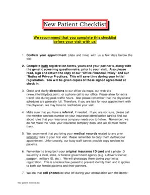 Fillable Online New Patient Checklist - The Center for Advanced ...