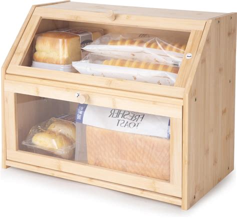 Amazon.com: BMOSU Large Bread Box Double Layer Bamboo Bread Box for ...