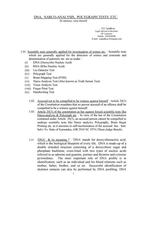 DNA AND Polygraph Tests etc Notes for study - DNA, NARCO-ANALYSIS ...