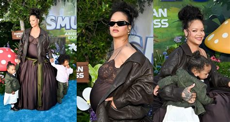 बेटों संग "स्मर्फ्स" के प्रीमियर में पहुंची प्रेग्रेंट रिहाना, ब्लैक ...