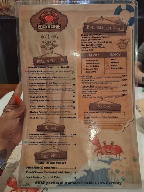 Menu at Rock'n Crab restaurant, Beaumont