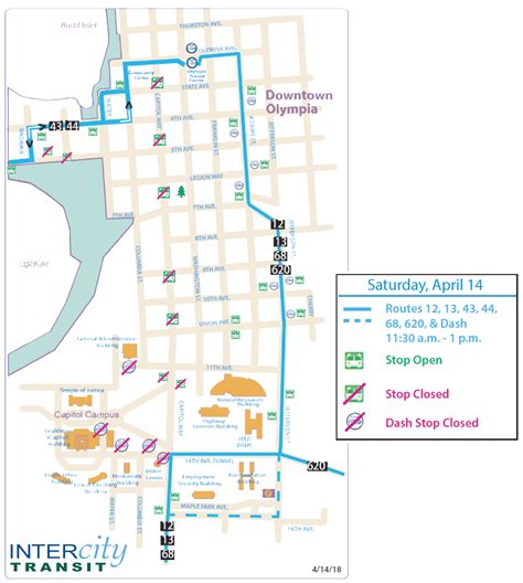 Several Routes on Detour in Downtown Olympia on Saturday, Apr. 14 | Intercity Transit