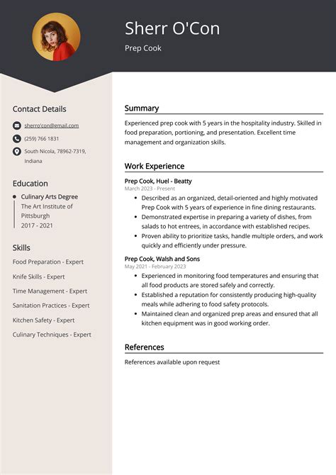 Prep Cook CV Examples (Template & 20+ Tips)