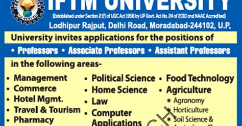IFTM University Faculty Jobs in Biotech/Microbiology/Botany/Zoology ...