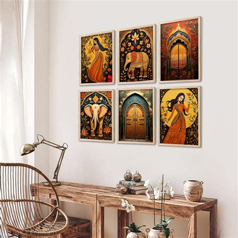 Traditional Indian Inspired Madhubani Art Prints with Frame for Living ...