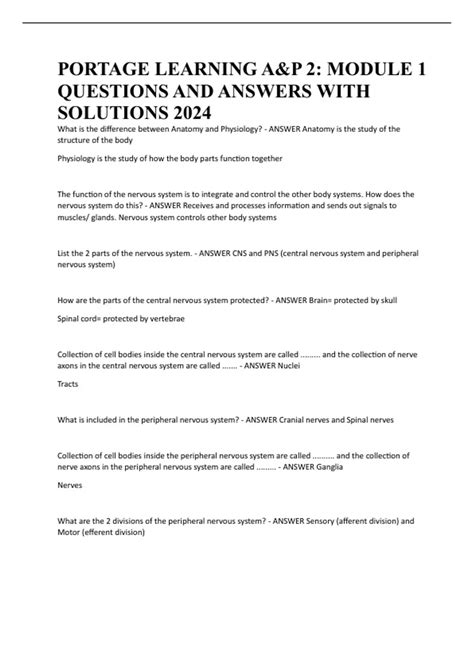 PORTAGE LEARNING A&P 2: MODULE 1 QUESTIONS AND ANSWERS WITH SOLUTIONS ...