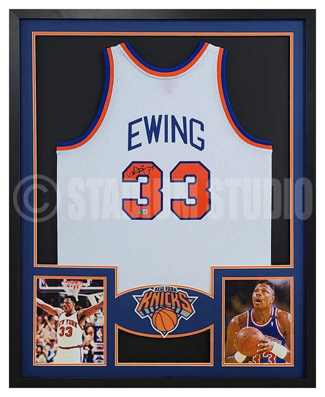 Patrick Ewing Autographed Framed Knicks White Jersey - The Stadium Studio