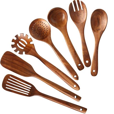Buy NAYAHOSE Wooden Kitchen Utensils set, 7Pcs Wooden Spoons for ...