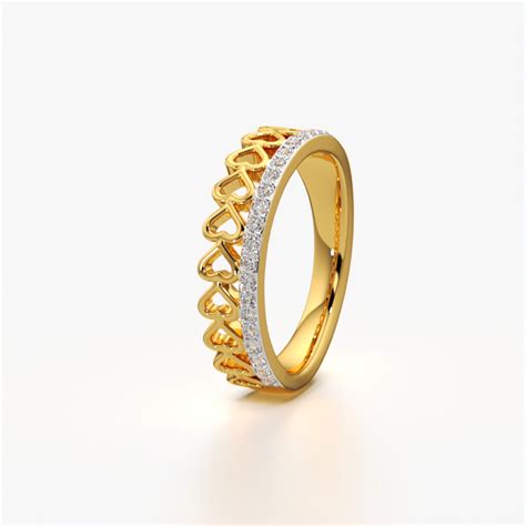 Heart Cut-Out Band Ring with Pavé Round Stones | 18K Gold Vermeil