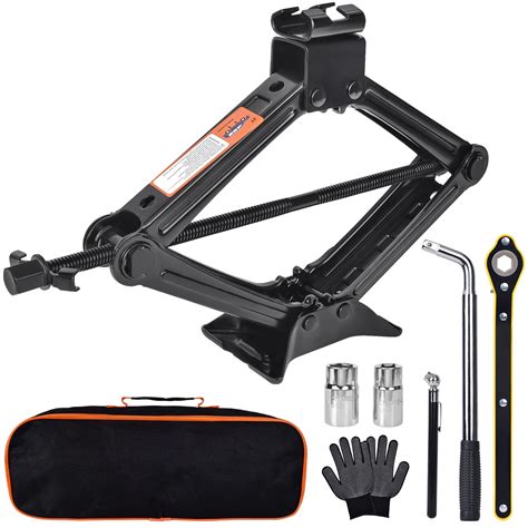 2 Ton (4409 lbs) Car Jack Kit Tire Jack Tool Kit Universal Car Emergency Kit with Lug Wrench ...