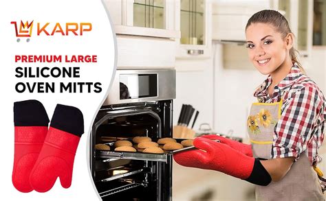 KARP Extra Long Heat Resistant Oven Gloves with Cotton Padding, Kitchen ...