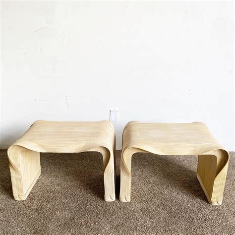 Boho Chic Wavy Ribbon Pencil Reed Side Tables - a Pair For Sale at ...