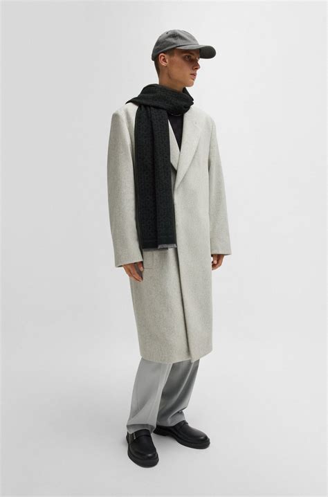 HUGO - Jacquard-woven scarf with pinstripe stacked logos - Black