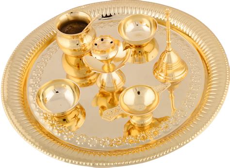 Jupiter Gifts And Crafts Gold Pooja Set Brass Pooja & Thali Set Price ...