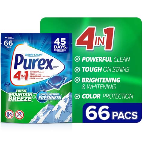 Purex 4-in-1 Laundry Detergent Pacs, Fresh Mountain Breeze Scent, 66 ...