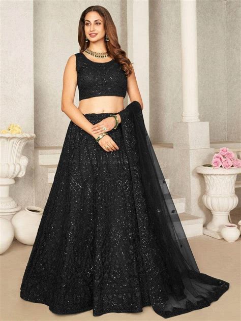 Buy Black Sequins Net Lehenga Choli With Dupatta Online At Zeel Clothing