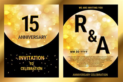 15th years Anniversary vector black paper luxury invitation double card ...