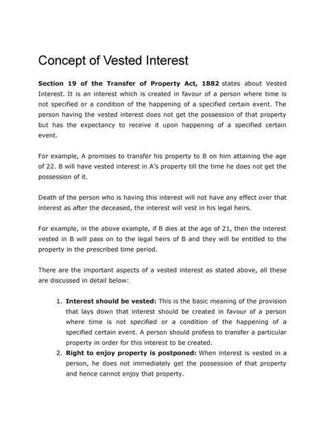 Concept of Vested Interest - Concept of Vested Interest Section 19 of ...