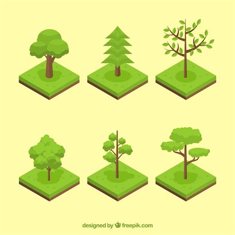 Assortment of green trees in isometric style | Free Vector