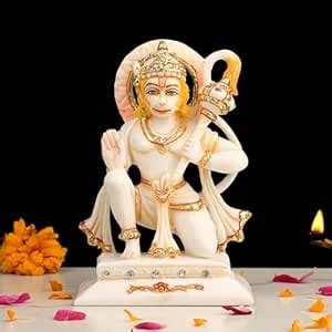 Buy SANDECO 6" Resin Hanuman Statue Sitting on Pawati Painting Idol ...