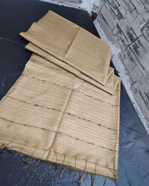 Katan Mongoose Gold Silk Saree Striped Design with Running Blouse ...