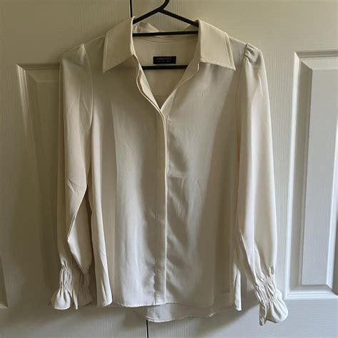 Forcast cream button up blouse status: worn once... - Depop