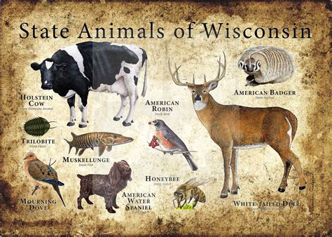 Wisconsin State Animals Poster Print - inkart