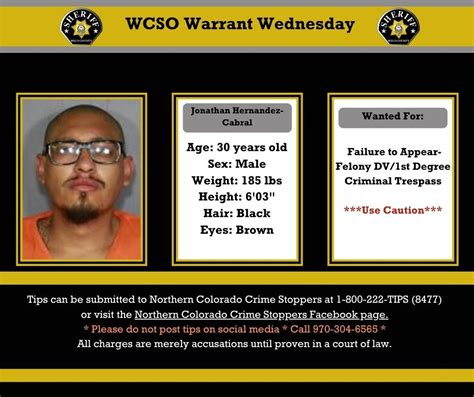 ⭐️⭐️Warrant Wednesday⭐️⭐️... - Weld County Sheriff's Office
