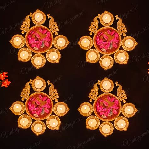 Peacock Shape Urli Diya for Home Decor, Diwali With Attached Floating ...