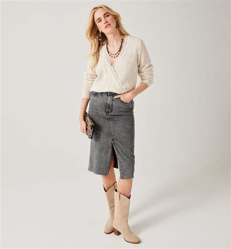 Midi denim skirt - Grey denim
