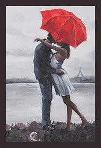 Mad Masters Love Couple in Umbrella 1 Piece Wooden Framed Painting ...