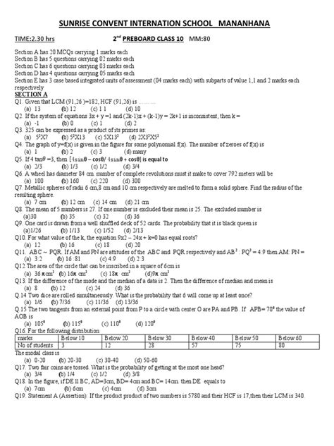 Class 10 Maths CBSE Sample Papers 的图像结果